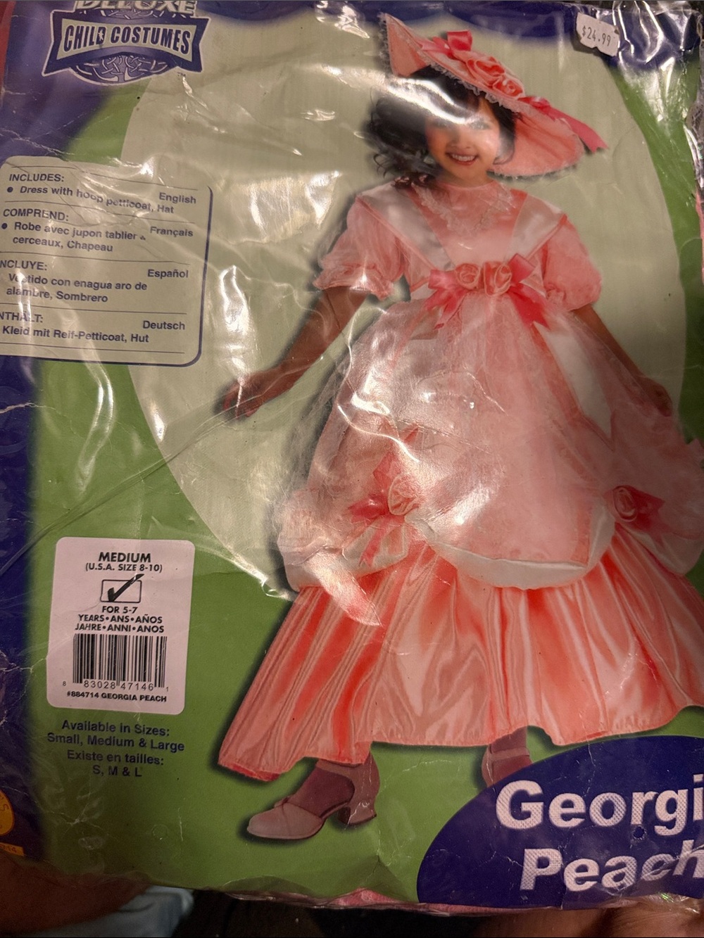 Georgia Peach Pink Girl's Costume Dress with Hat